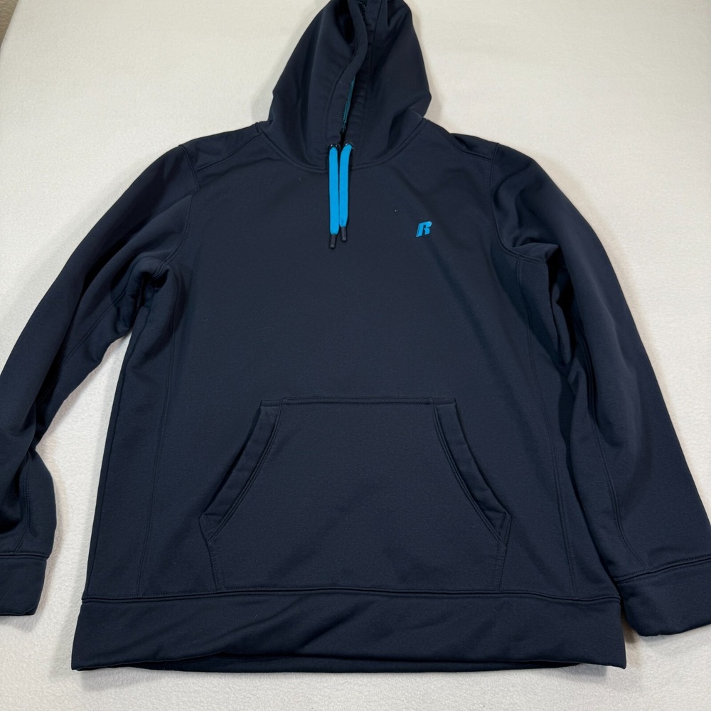 Russell Hoodie Men Large Navy Blue Pullover Pockets Gym Training